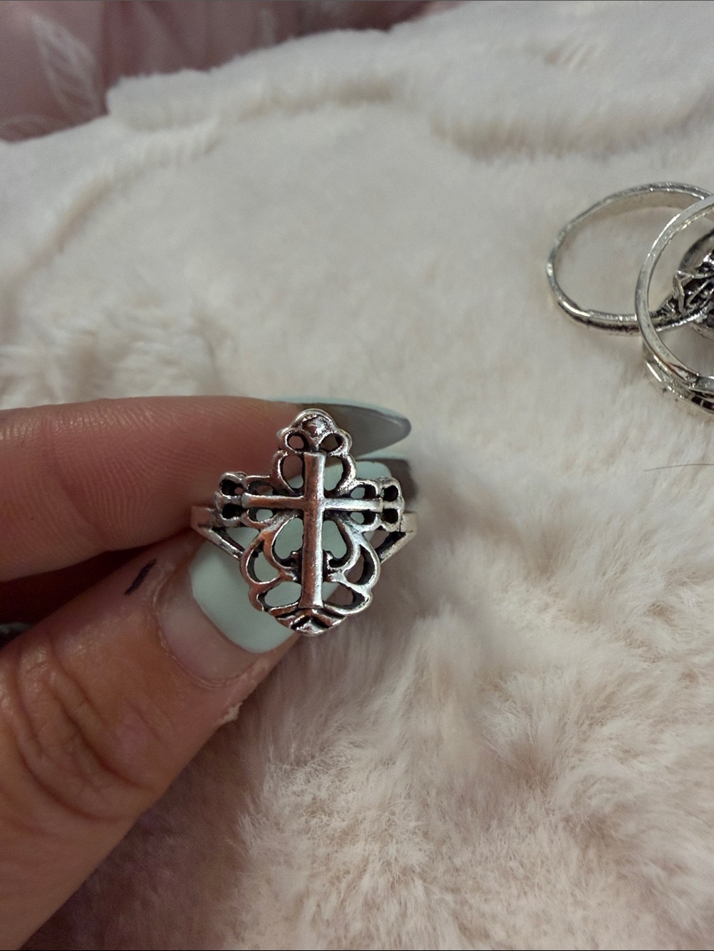 3/30$ Boho Silver Stackable Rings Set with Turquoise Accent - Picture 6 of 6